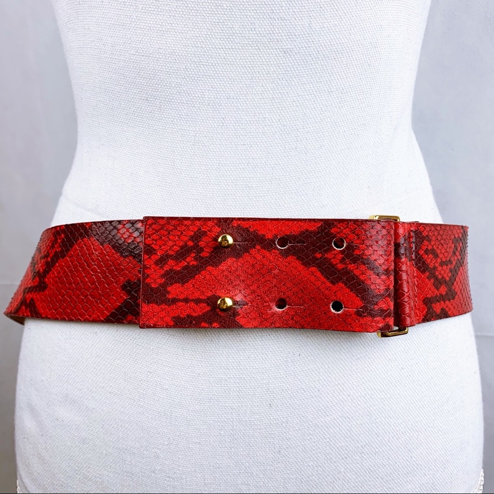 W. Kleinberg Red Embossed Python Snake Print Belt - image 1